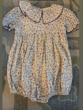 Cute Floral Puff-Sleeve Baby Romper with Peter Pan Collar